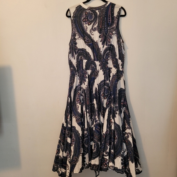 Chelsea & Theodore Wmns 1X Cotton Paisley Blue White Pink Midi Dress Button-up - Picture 8 of 13